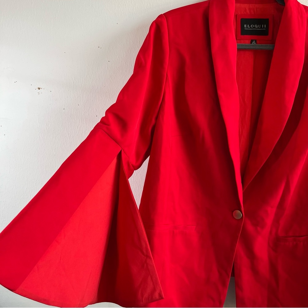 Eloquii Blazer Red Single Button Bell Split Sleev… - image 6